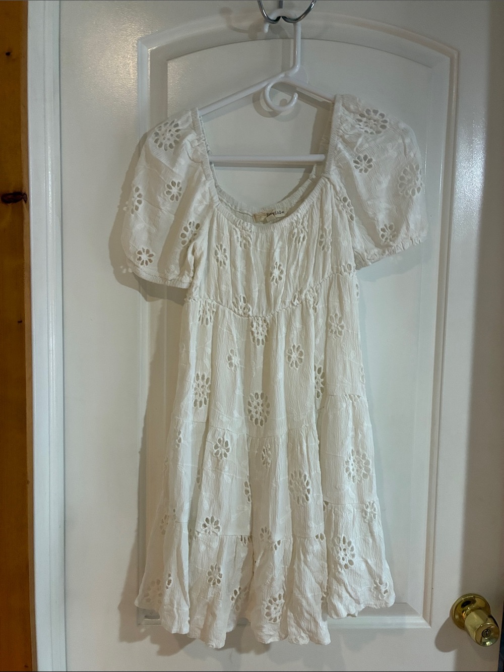 Rewind White Eyelet Smocked Neck Blouse